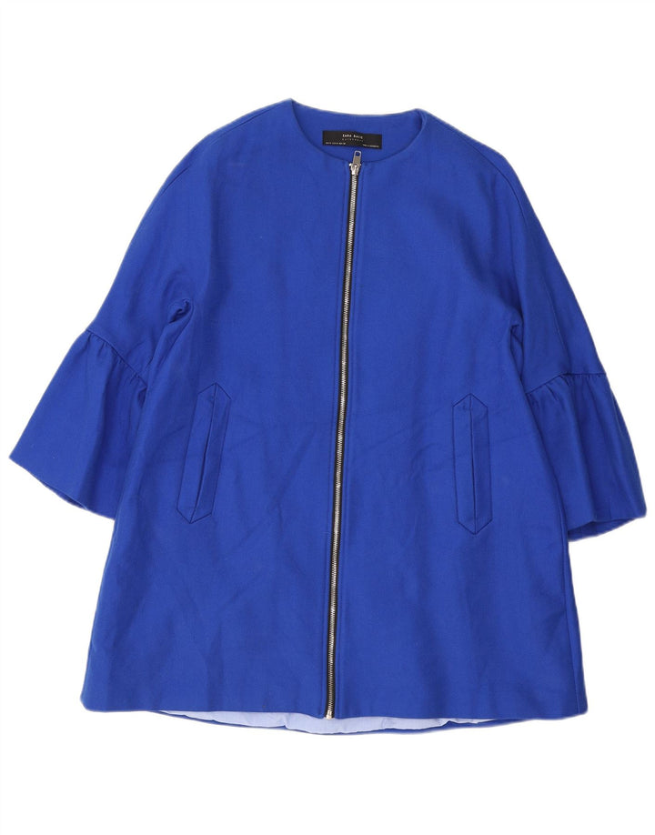 Zara Femme Pardessus UK 14 Coton Bleu Moyen