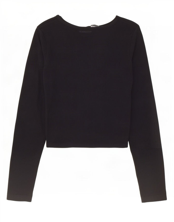 Zara Femme Crop Top Manches Longues UK 12 Medium Noir Polyamide