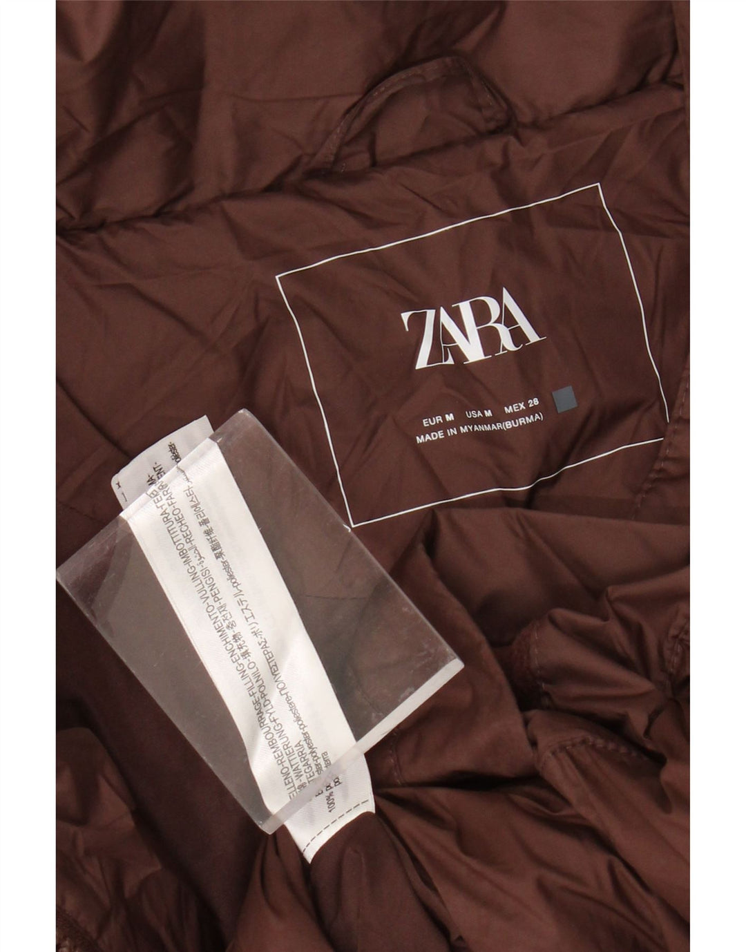 ZARA Veste matelassée courte surdimensionnée pour femme UK 14 Polyester marron moyen