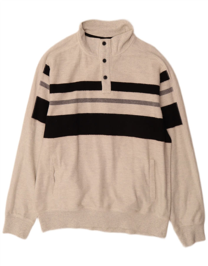 Chaps Sweat-shirt à col boutonné pour homme XL Gris Colorblock Coton