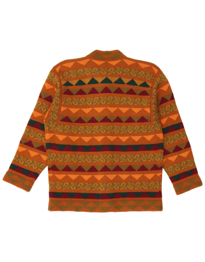 VINTAGE Femmes Tricot 2 Pièces Jupe Ensemble UK 14 Moyen W28 Marron Géométrique