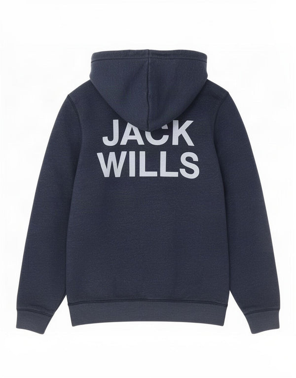 Jack Wills Pull à capuche zippé graphique pour homme en coton bleu marine moyen