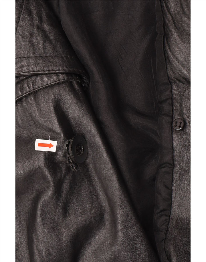 veste en cuir double boutonnage vintage pour homme UK 40 Grand cuir noir
