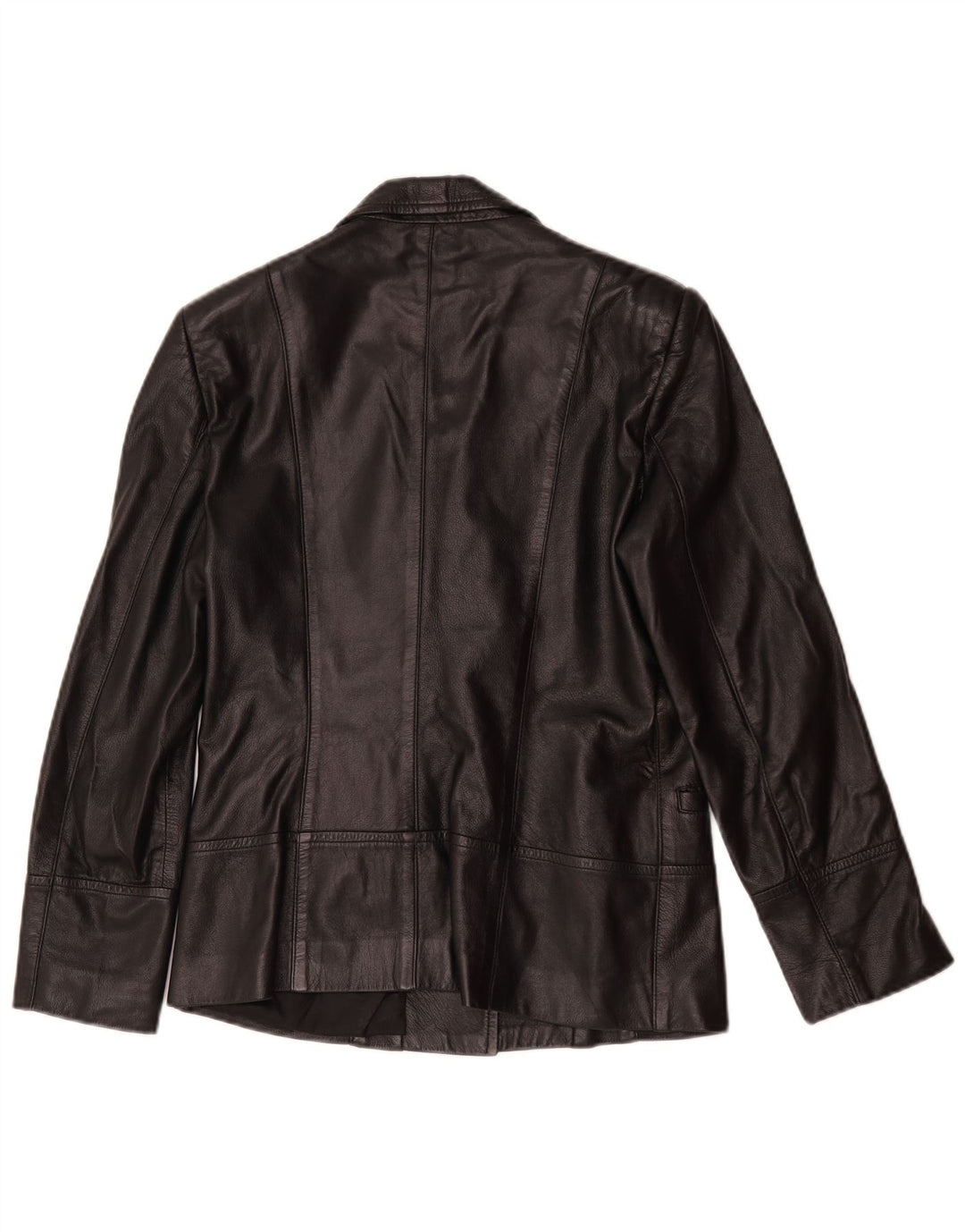 vintage Femmes 1 Bouton Veste Blazer En Cuir UK 14 Cuir Noir Moyen