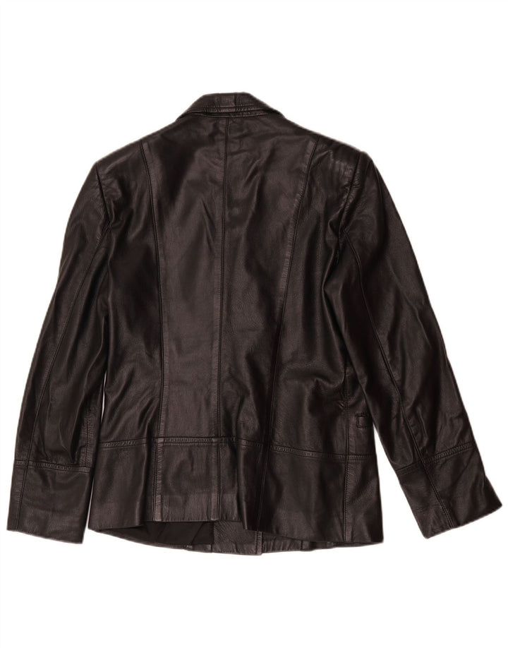 vintage Femmes 1 Bouton Veste Blazer En Cuir UK 14 Cuir Noir Moyen