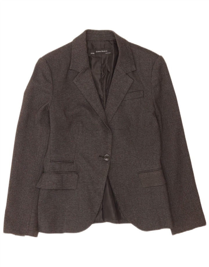 Zara Veste Blazer 1 Bouton Femme UK 14 Grand Gris Polyester Classique