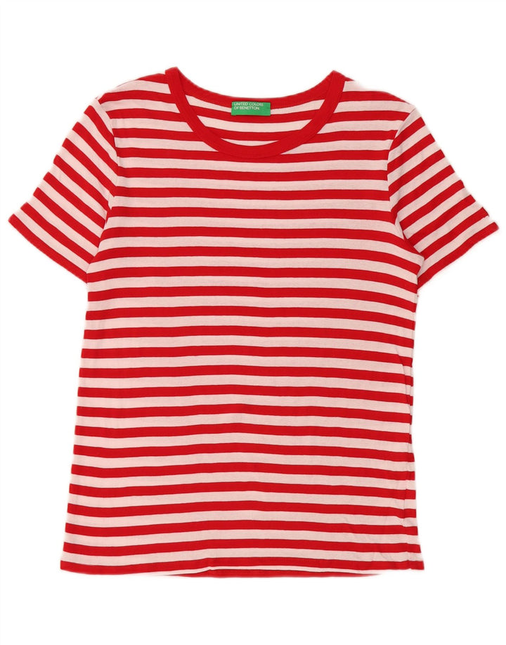 Benetton T-Shirt Femme Top UK 10 Petit Rayé Rouge