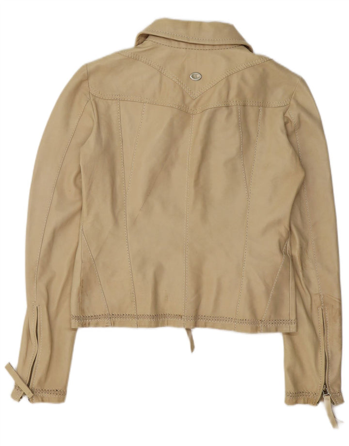 TRUSSARDI JEANS Veste en Cuir Court Femme IT 44 Cuir Beige Moyen
