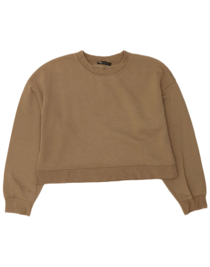 Zara Womens Crop Sweatshirt Jumper UK 14 Coton Beige Moyen