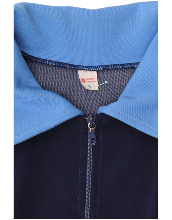 VINTAGE Homme Survêtement Top Veste EU 56 XL Bleu Colourblock Rétro