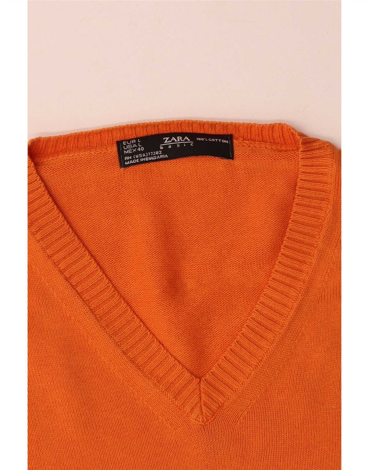 Zara Pull col V pour homme en coton Orange Large