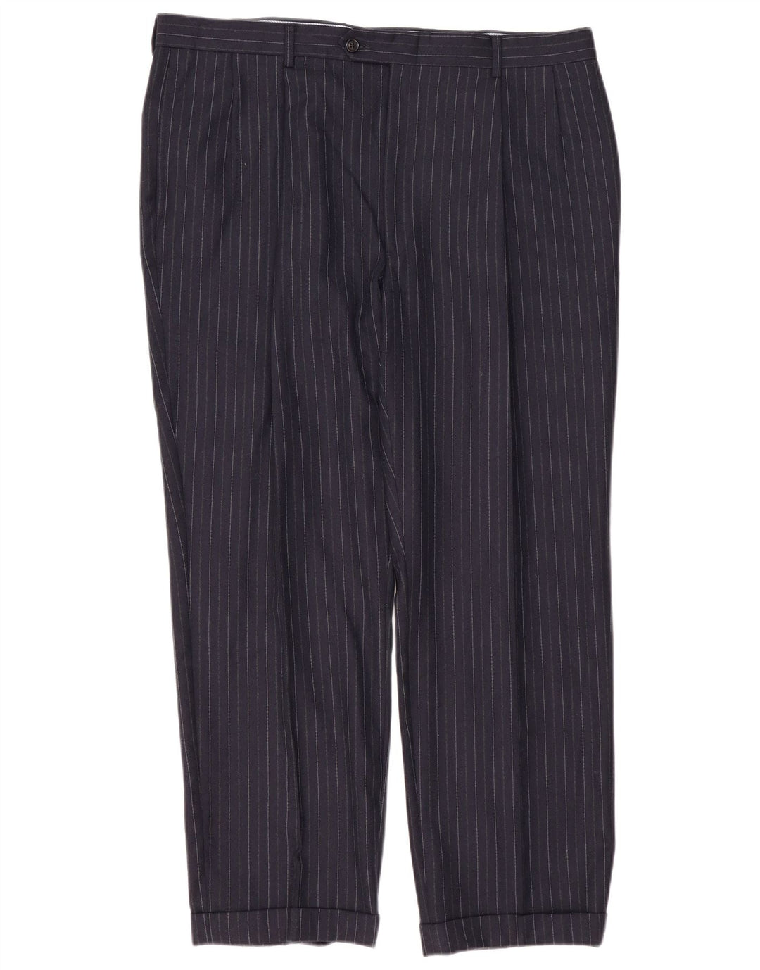 TOMMY HILFIGER Pantalon de Costume Pegged Homme W40 L30 Laine à Fines Rayures Bleu Marine