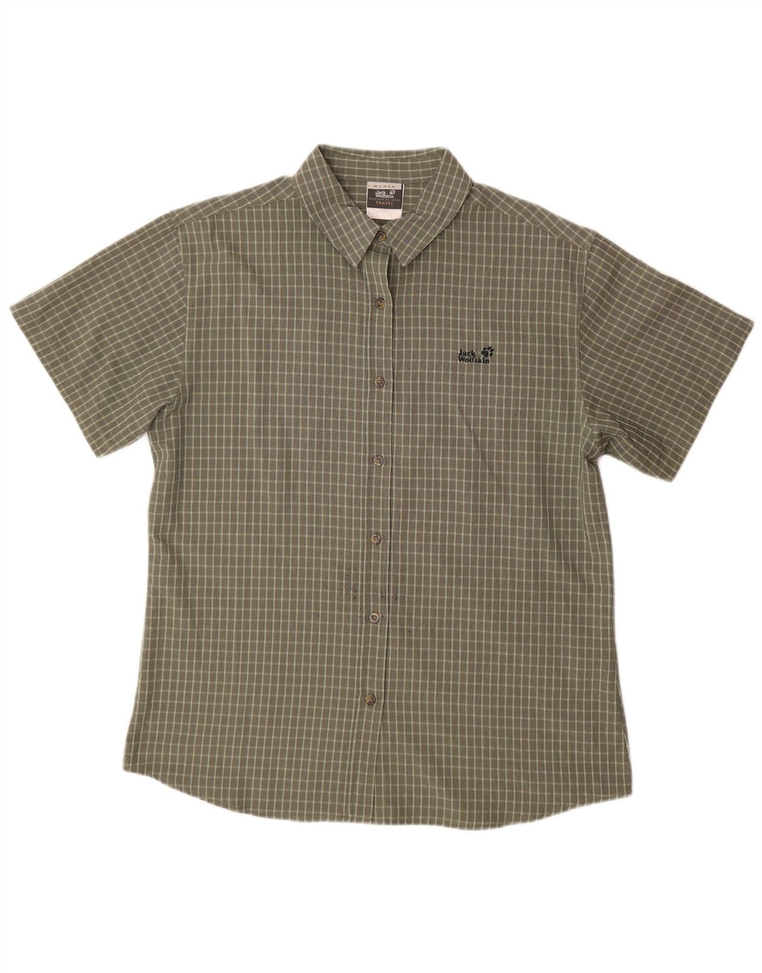 JACK WOLFSKIN Chemise à manches courtes pour femme UK 18 XL Kaki à carreaux Polyester