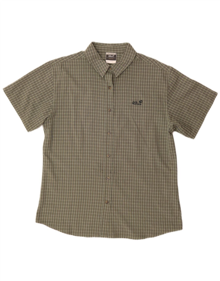 JACK WOLFSKIN Chemise à manches courtes pour femme UK 18 XL Kaki à carreaux Polyester