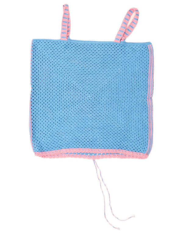 VINTAGE Femmes Crochet Cami Top UK 14 Bleu Moyen