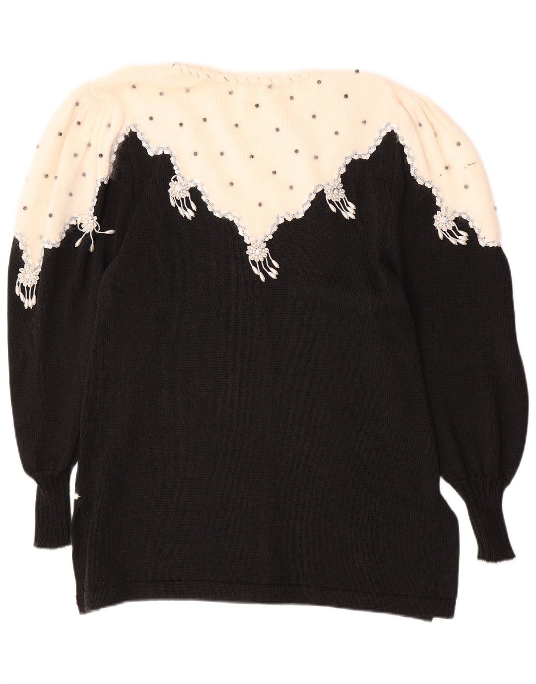 VINTAGE Pull col bateau femme UK 14 Medium Black Colourblock