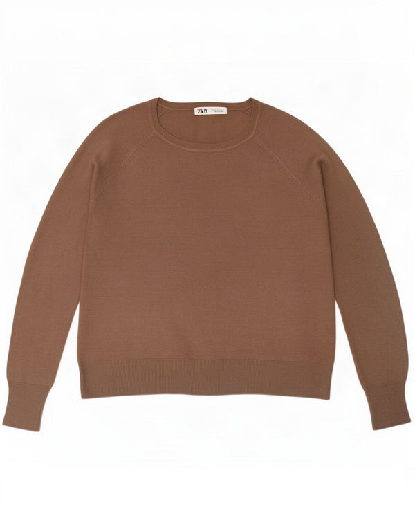 Zara Pull ample à col bateau pour femme UK 14 Viscose marron moyen