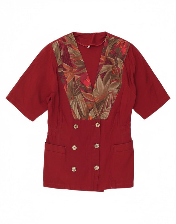 vintage Femmes Manches Courtes Blazer Veste UK 14 Grand Bourgogne Floral