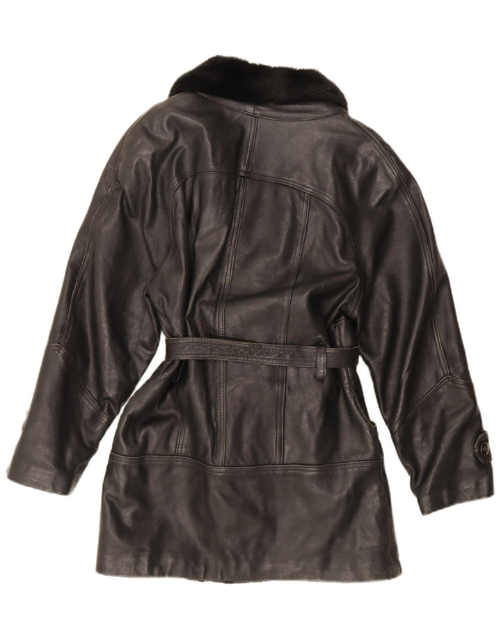 Veste en cuir surdimensionnée femme vintage UK 10 Petit cuir noir