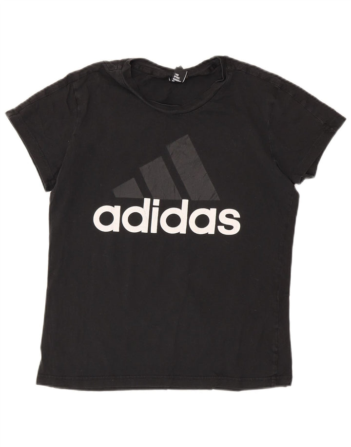 Adidas T-shirt graphique pour femme UK 12 en coton noir moyen