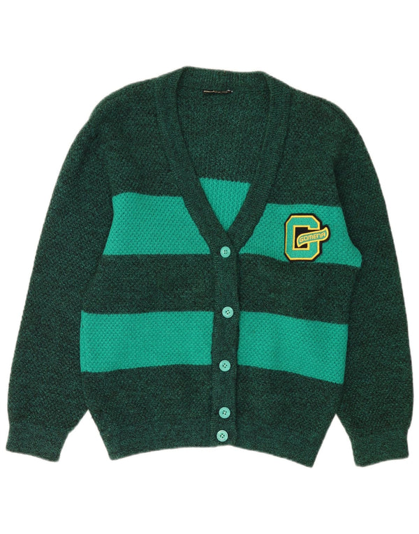 Gomena Cardigan Femme Pull UK 14 Grande Laine Vierge Rayée Verte