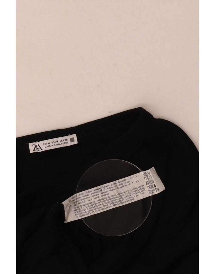 Zara Femme Top Manches Longues UK 12 Moyen Noir Coton