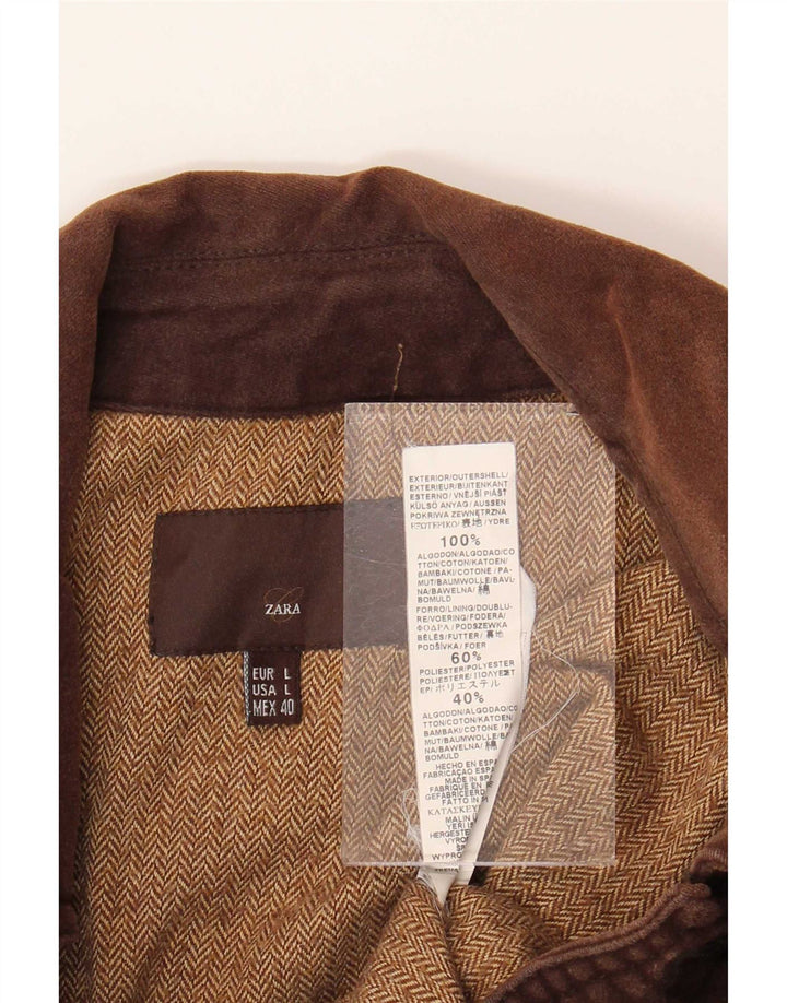 Zara Mens Bomber Jacket UK 40 Large Marron Coton