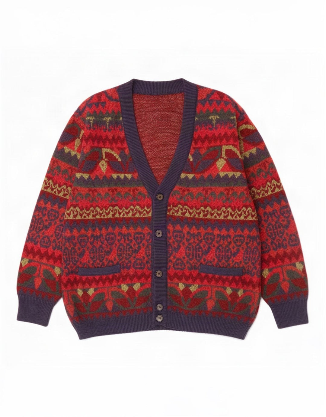 Cagi Cardigan Homme Pull IT 46 Petit Rouge Fair Isle Laine