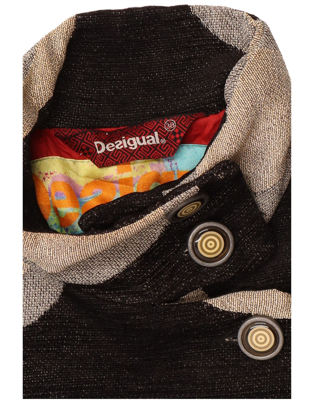 Desigual Manteau Femme EU 38 Moyen Noir Géométrique Polyester