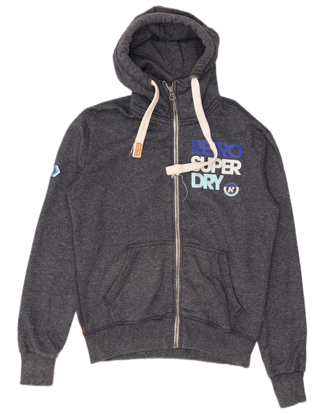 SUPERDRY Pull à capuche zippé graphique pour homme en coton bleu marine moyen