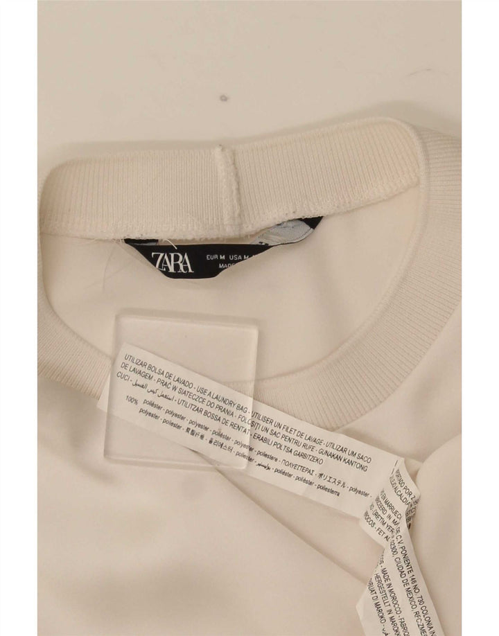 Zara Womens Loose Fit T-Shirt Top UK 14 Moyen Blanc Cassé Polyester
