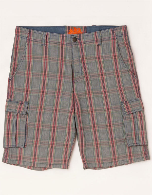 Sundek Short cargo pour homme Medium W33 Bleu à carreaux en coton