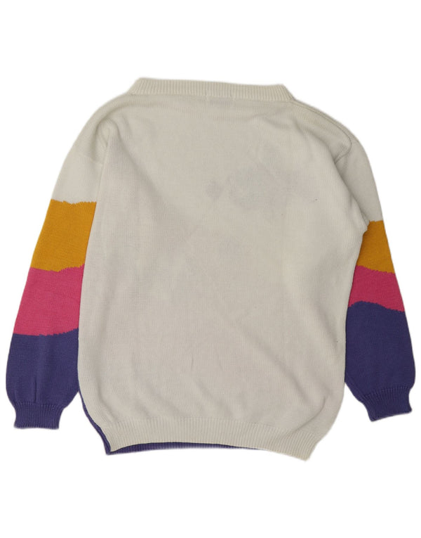vintage Femme Bateau Cou Jumper Pull EU 46/48 XL Colorblock Blanc