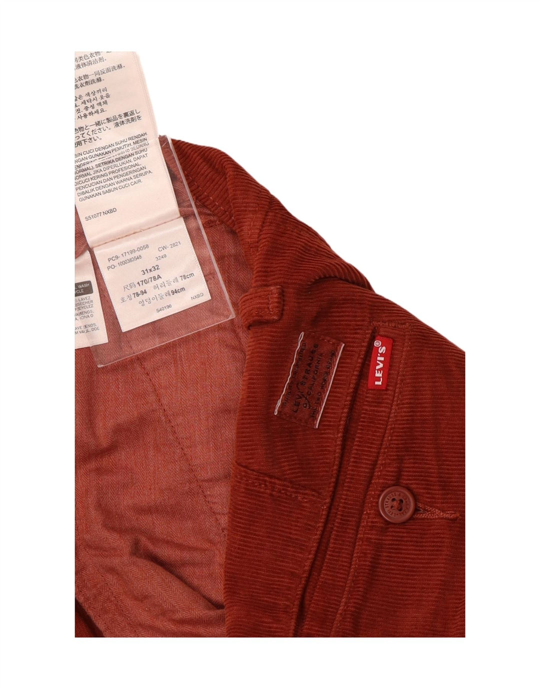 LEVI'S Pantalon Slim Fuselé en Velours Côtelé Homme W31 L32 Rouge Coton