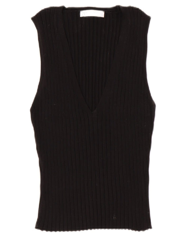 Zara Womens Vest Débardeur UK 14 Grand Noir