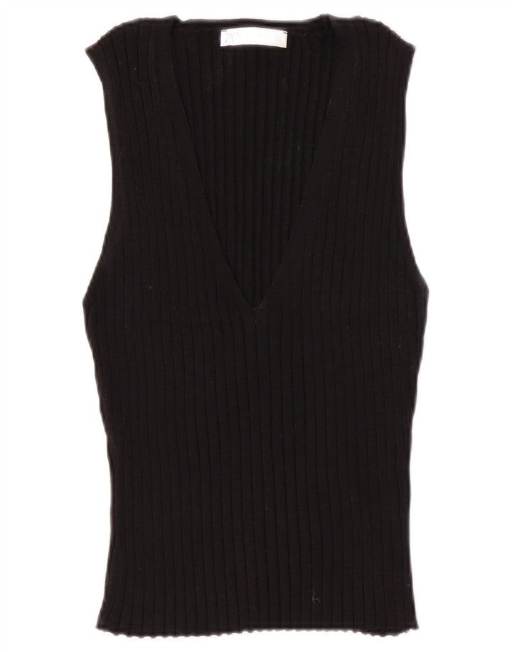 Zara Womens Vest Débardeur UK 14 Grand Noir