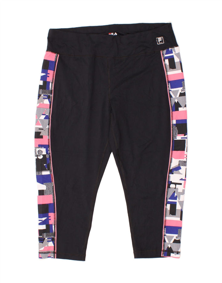 FILA Womens Capri Leggings UK 18 XL  Black Geometric Polyester Vintage Fila and Second-Hand Fila from Messina Hembry 