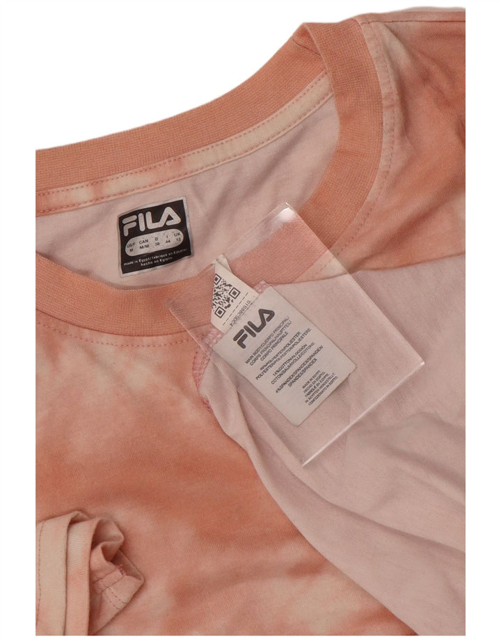 FILA T-Shirt Femme Top UK 12 Rose Moyen Tie Dye Coton