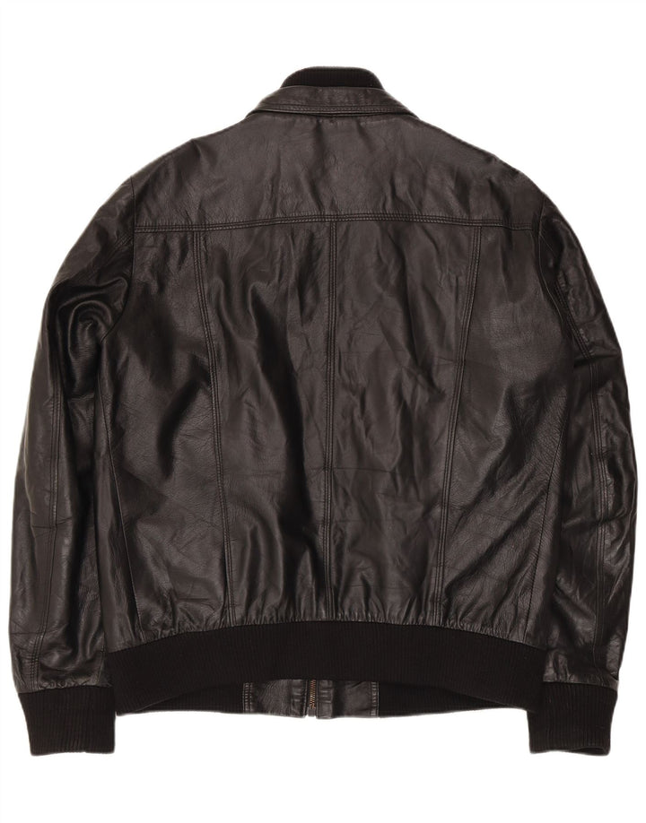 Gianfranco Gotelli Veste en cuir bomber pour homme UK 38 Cuir noir moyen