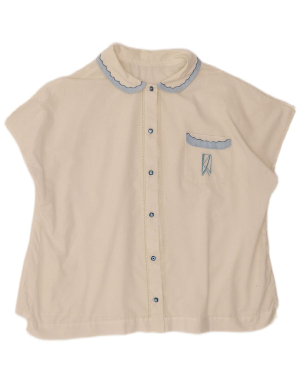 vintage Femme Chemise à manches courtes Blouse UK 16 Grand Blanc
