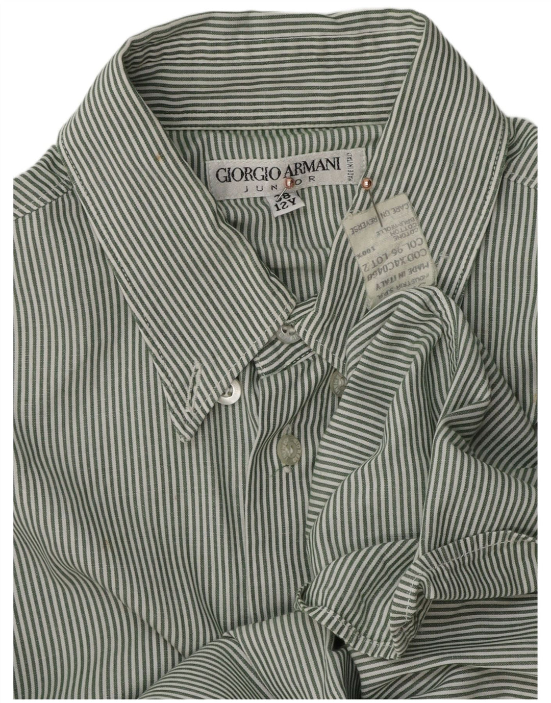 GIORGIO ARMANI Chemise Garçon 11-12 ans Coton Rayé Vert