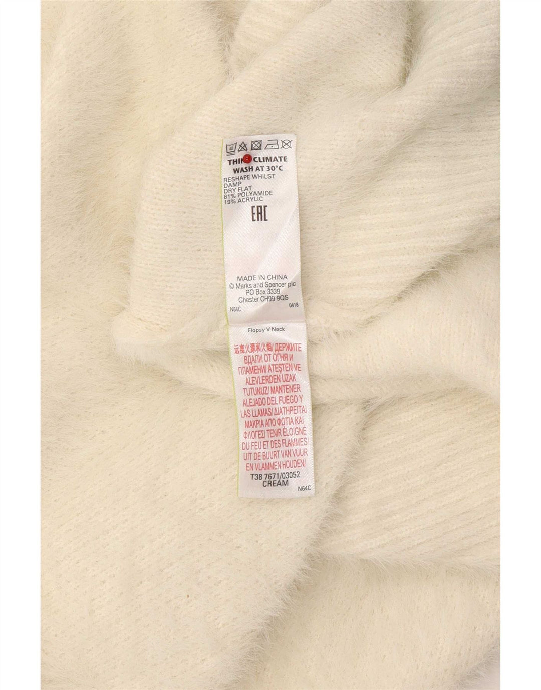 Marks & Spencer Pull col en V pour femme UK 16 Large Blanc cassé