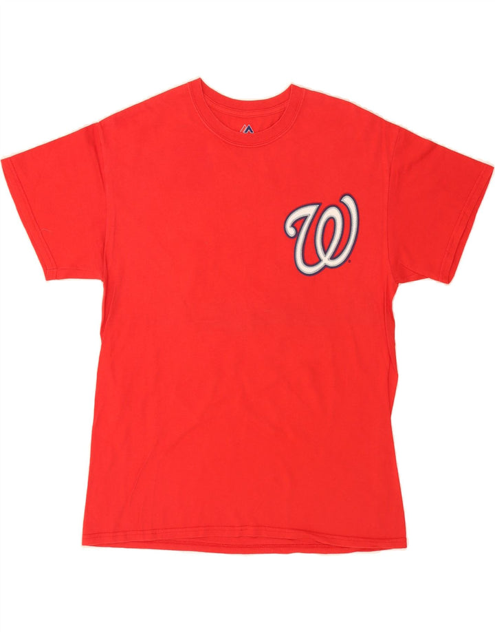 MAJESTIC Mens Graphic T-Shirt Top Medium Red Vintage Majestic and Second-Hand Majestic from Messina Hembry 