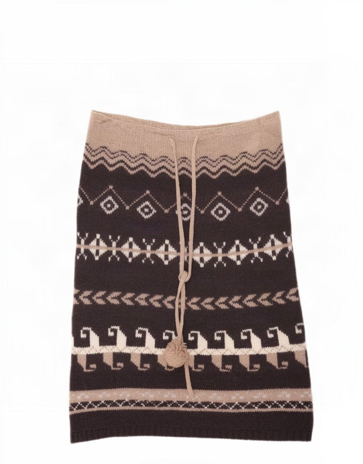 Benetton Jupe Midi En Tricot Taille Unique Marron Géométrique Laine Ethnique Femme