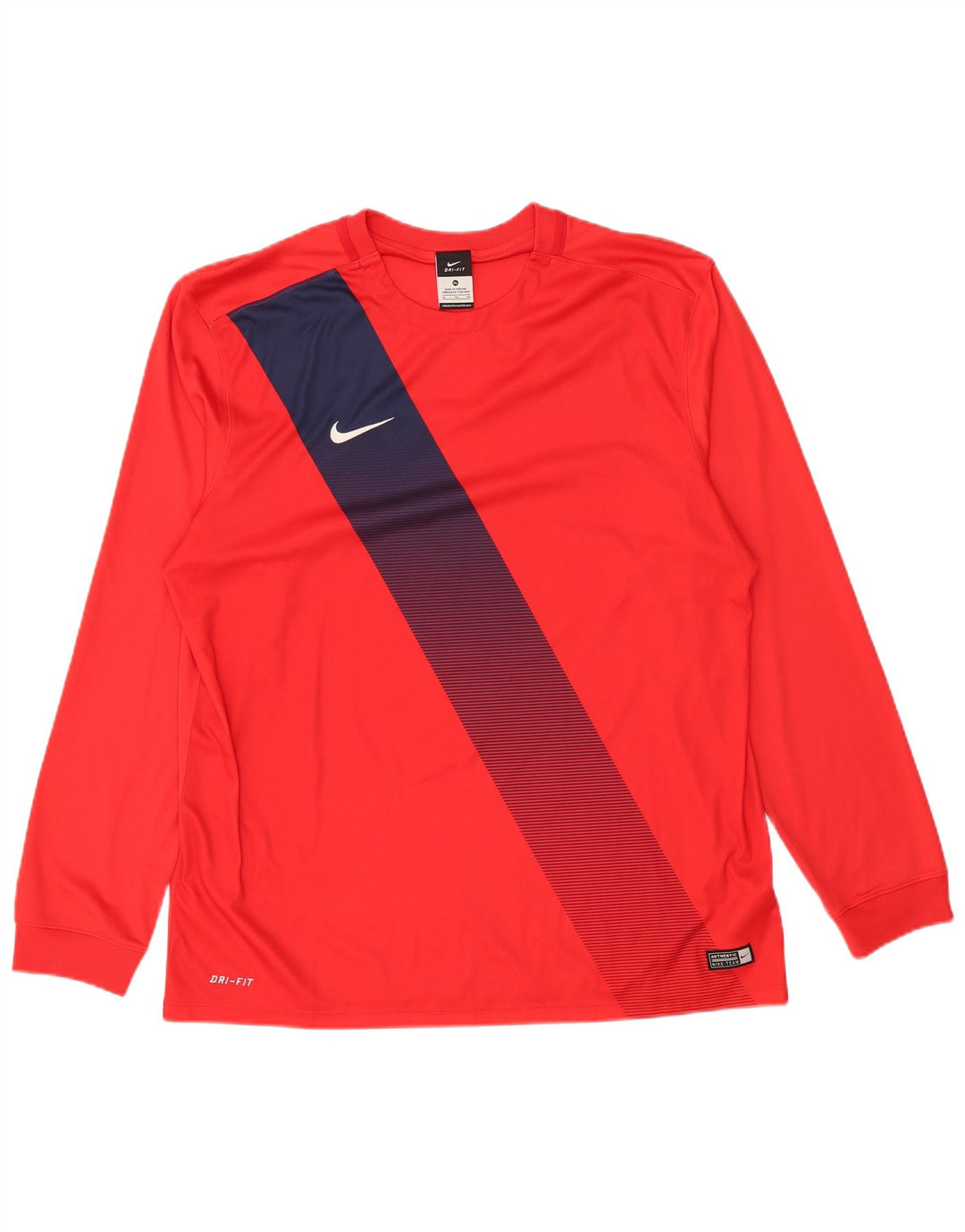 NIKE Haut Dri Fit à manches longues pour homme XL Rouge Colorblock Polyester