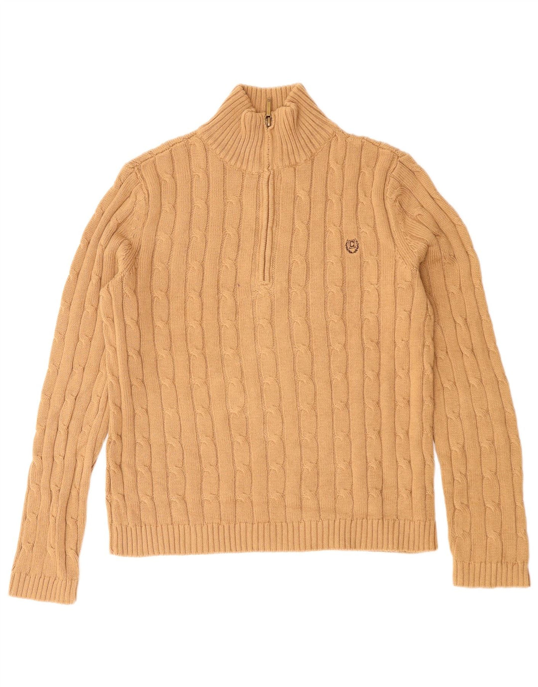 Chaps Pull col zippé pour femme UK 10 Petit coton beige