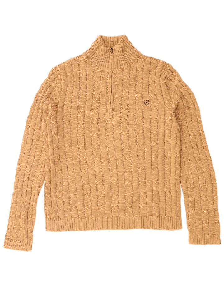 Chaps Pull col zippé pour femme UK 10 Petit coton beige