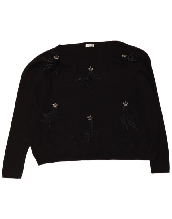 Liu Jo Pull court surdimensionné à col bateau pour femme UK 14 Noir moyen