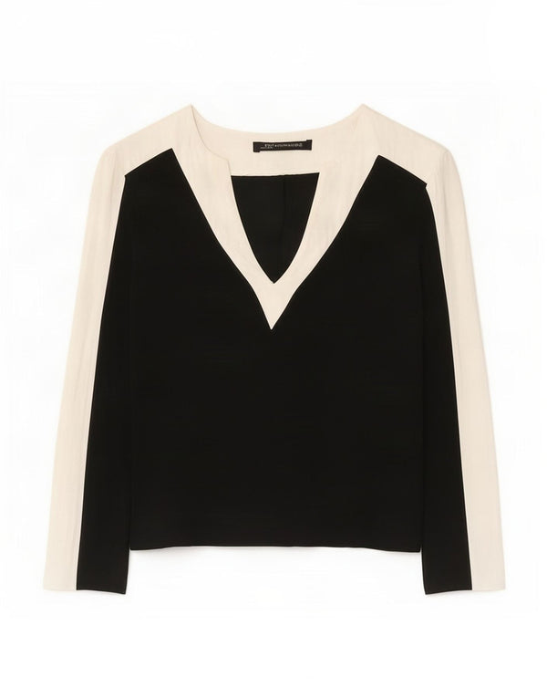 Zara Chemisier à manches longues pour femme UK 42 - Viscose color block noir moyen