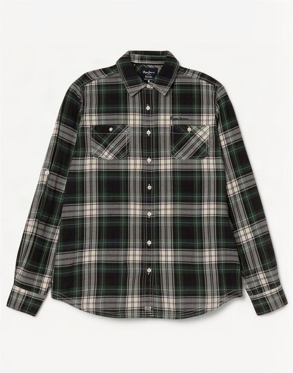 PEPE Jeans Chemise en flanelle pour femme UK 44 en coton à carreaux vert moyen